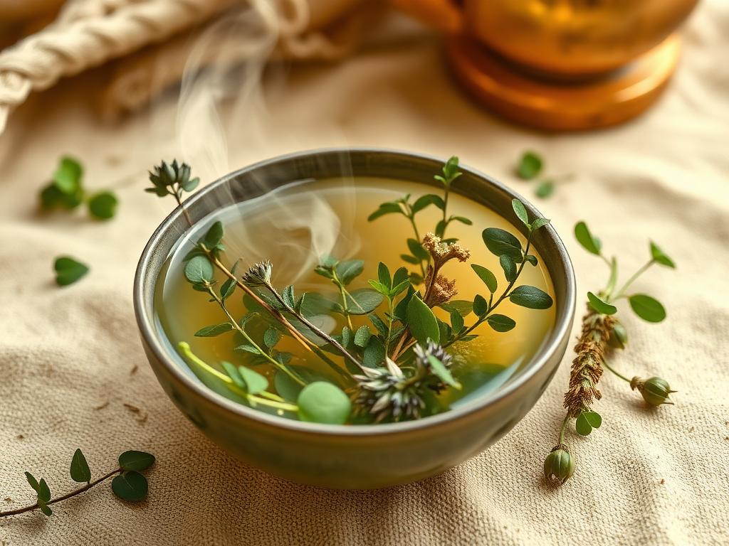 Breakup healing ritual: fresh green herbs steeping in a bowl of clear water